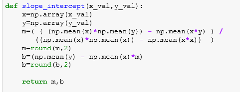 slope intercept - Linear regression in Python